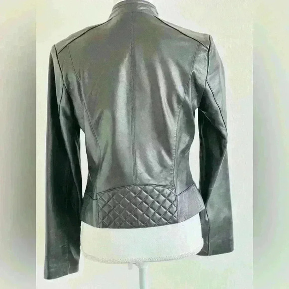 Cole Haan Band Collar Women’s Leather Moto Jacket Size Small - Picture 3 of 11